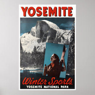Yosemite Ski Poster Travel Art Vintage Sports