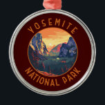 Yosemite Sunset National Park Retro Distressed Metal Ornament<br><div class="desc">Yosemite vector artwork design. The park is famed for its giant,  ancient sequoia trees,  and for Tunnel View,  the iconic vista of towering Bridalveil Fall and the granite cliffs of El Capitan and Half Dome.</div>