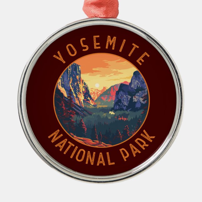 Yosemite Sunset National Park Retro Distressed Metal Ornament (Front)