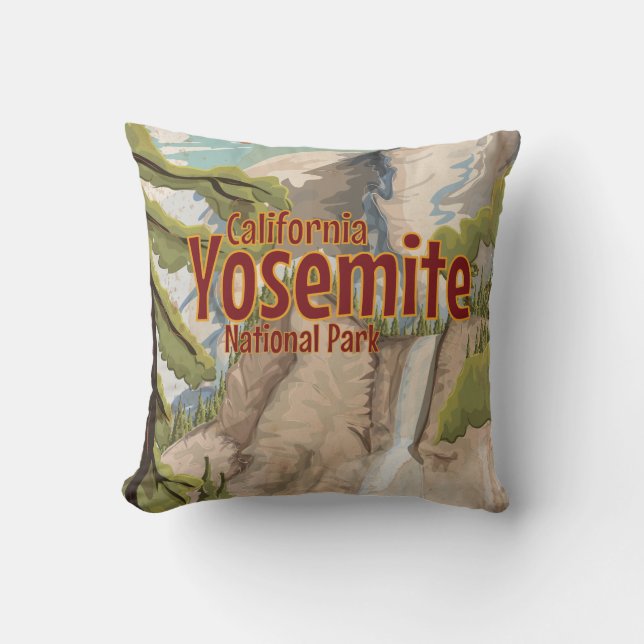 Yosemite Vintage Poster Throw Pillow (Front)
