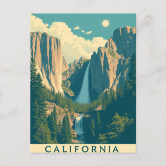 Yosemite Waterfall Vintage Retro Holiday Postcard