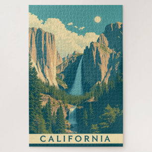 Yosemite Waterfall Vintage Retro  Jigsaw Puzzle
