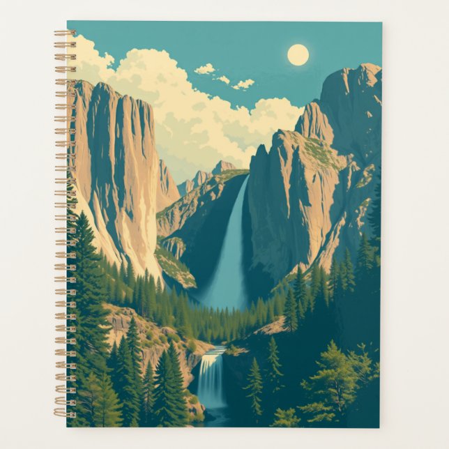 Yosemite Waterfall Vintage Retro  Planner (Front)
