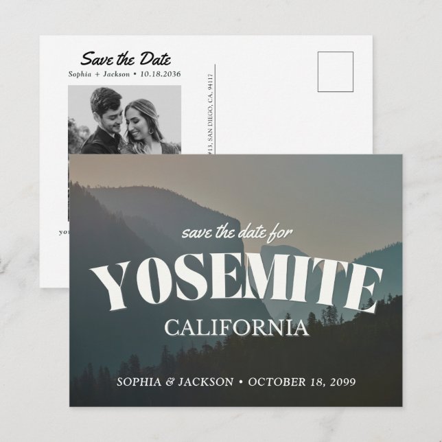 Yosemite Wedding Save the Date Retro Postcard (Front/Back)
