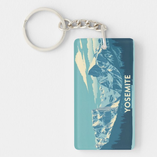 Yosemite Winter Retro: Half Dome & Snow Peaks Keychain (Front)