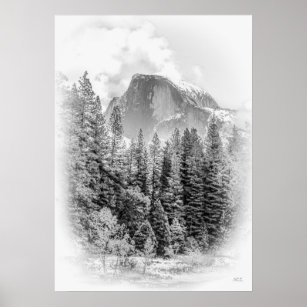 Yosemite's Half Dome in Winter, Black and White Poster