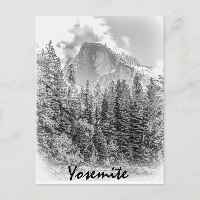 Yosemite's Half Dome in Winter with Yosemite Text Postcard (Front)
