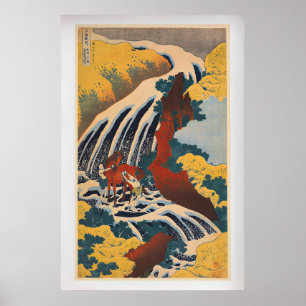 Yoshitsune Falls by Hokusai  Vintage Japanese Poster