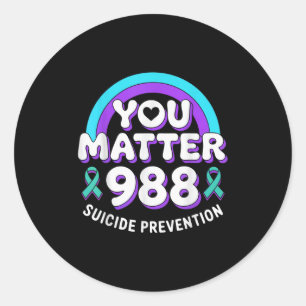 You 988 Suicide Prevention Awareness Rainbow Ribbo Classic Round Sticker