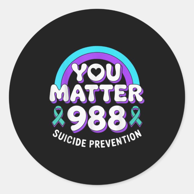 You 988 Suicide Prevention Awareness Rainbow Ribbo Classic Round Sticker (Front)