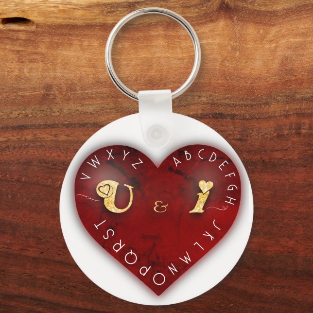 You and I - alphabet game on a red heart Keychain (Front)