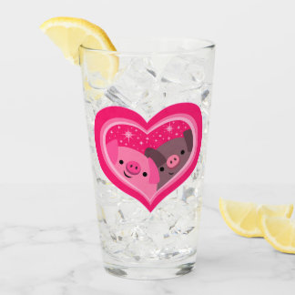 You And Me (Cute Cartoon Pigs) Glass