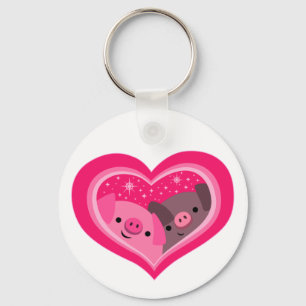 You And Me (Cute Cartoon Pigs) Keychain