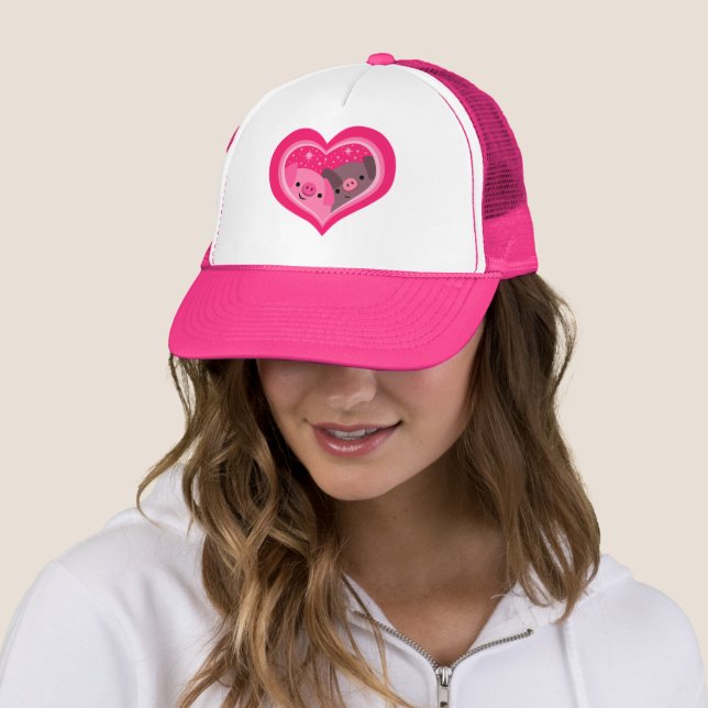 You And Me (Cute Cartoon Pigs) Trucker Hat (In Situ)