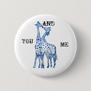 You and Me Girafes Kiss Round Badge 2 Inch Round Button