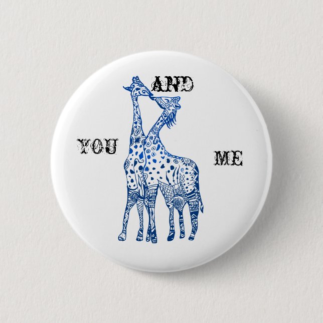 You and Me Girafes Kiss Round Badge 2 Inch Round Button (Front)