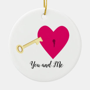 You and Me Heart and Key Ceramic Ornament