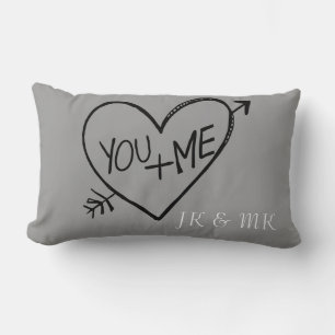 You and Me Heart monogram Lumbar Pillow