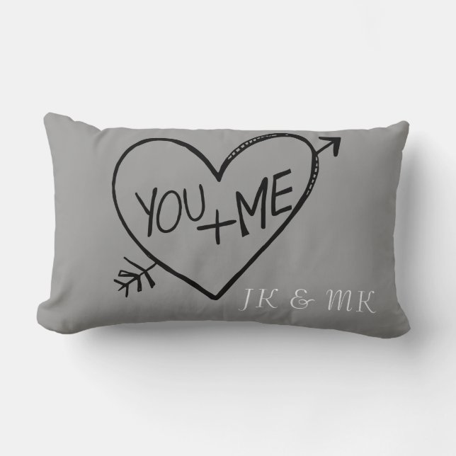 You and Me Heart monogram Lumbar Pillow (Front)