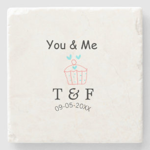 You and me love cup cake red valentine's day name stone coaster