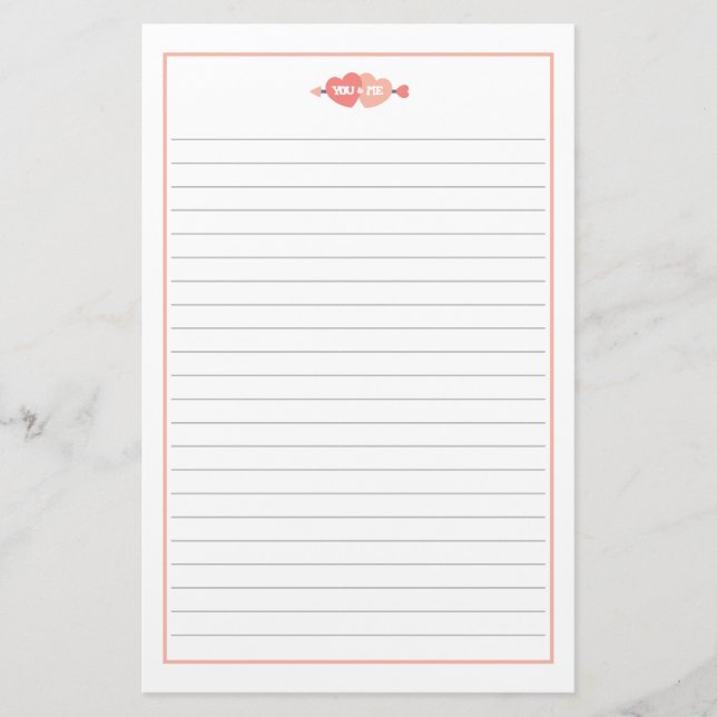 You and Me Love Hearts and Arrow Valentine's Day Stationery (Front)