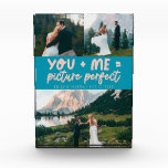 You and Me Picture Perfect Newlywed Aqua Blue Photo Block<br><div class="desc">Whimsical and playful wedding keepsake featuring 3 photos of the newlyweds with a typography text that says "you   me = picture perfect." Aqua blue.</div>