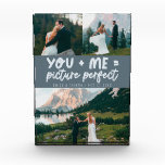 You and Me Picture Perfect Newlywed Slate Blue Photo Block<br><div class="desc">Whimsical and playful wedding keepsake featuring 3 photos of the newlyweds with a typography text that says "you   me = picture perfect." Slate Blue.</div>