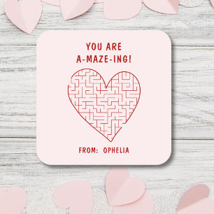 You Are A-maze-ing Kids Classroom Valentine Heart Square Sticker