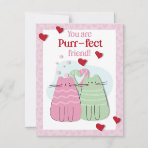 You Are a Purfect Friend Pink Cats Valentines Card
