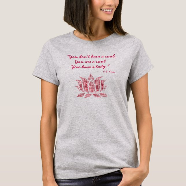 “You are a soul” Lotus Flower Word Cloud Reds T-Shirt (Front)