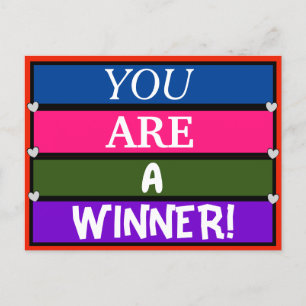 YOU ARE A WINNER Colourful Quote Inspirational Postcard