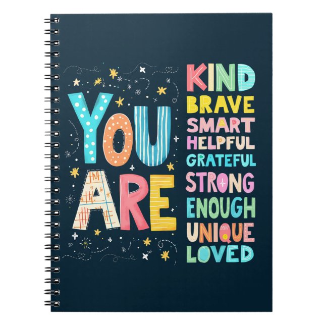 You Are Affirmations Bright Hand Lettering Notebook (Front)