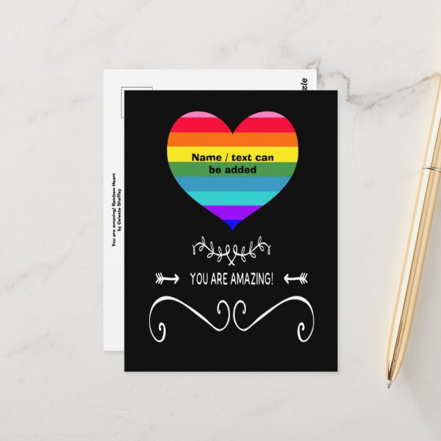 You Are Amazing! Rainbow Heart  Postcard (Front/Back In Situ)