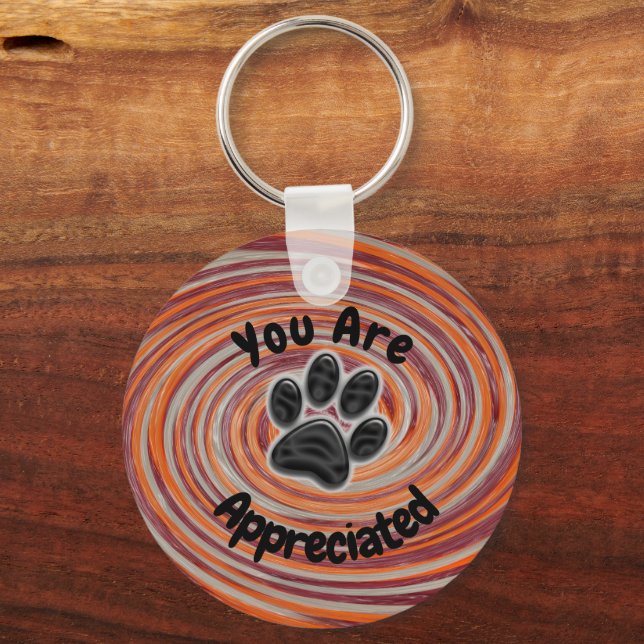 You Are Appreciated Groovy Paw Print Dog Walker Keychain (Front)