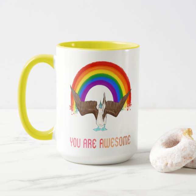 You Are Awesome Rainbow Bird Mug (With Donut)