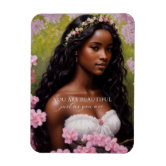 Black Woman With Pink Flowers Floral Spring Bloom Magnet