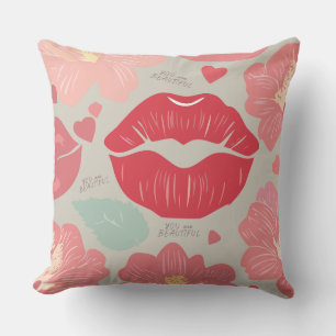 You Are Beautiful Flowers and Kisses Throw Pillow