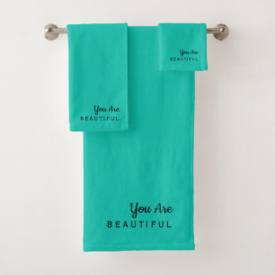 You Are Beautiful Stylish Turquoise Towel Set