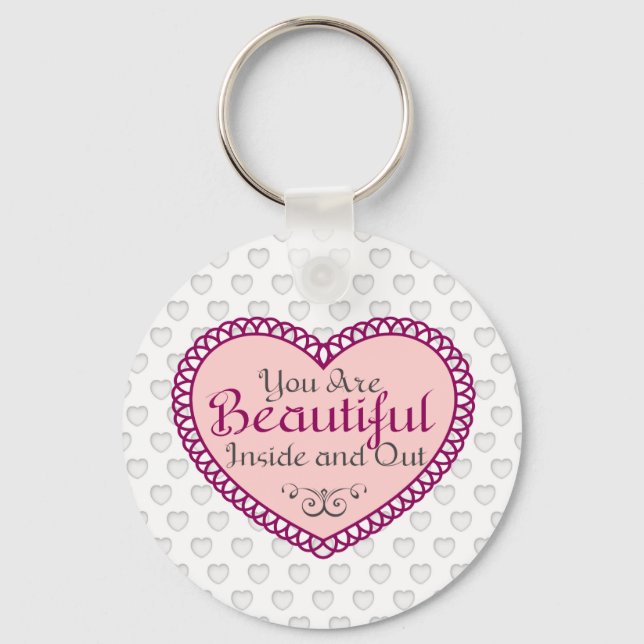 You Are Beautiful Word Art Gift Quotes Keychain (Front)