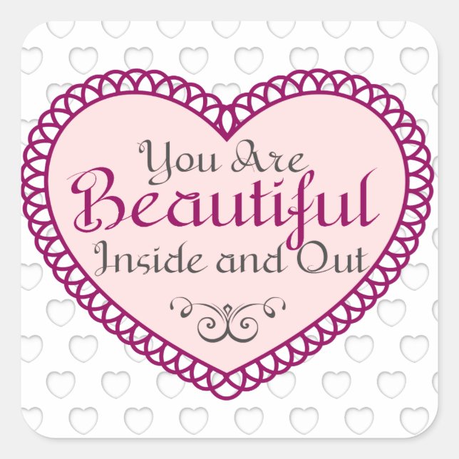 You Are Beautiful Word Art Gift Quotes Square Sticker (Front)