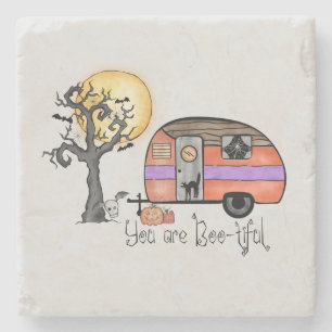 You Are Boo-tiful – Camper Van with Spooky Tree Stone Coaster