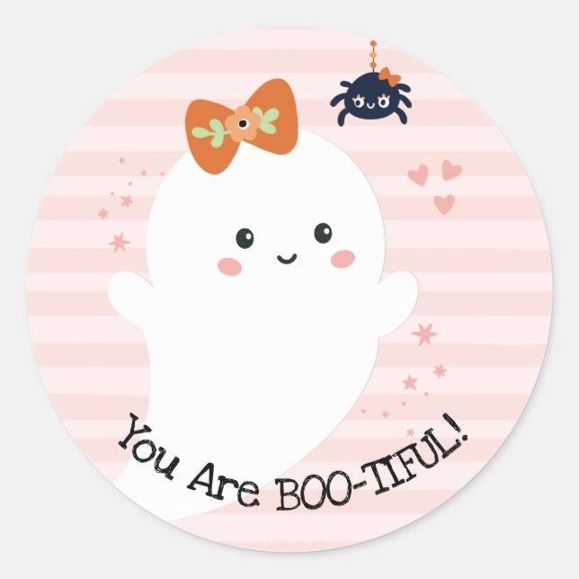 You are Bootiful Kawaii Ghost Halloween Classic Round Sticker (Front)