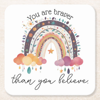 You are braver , positive affirmation gift mom square paper coaster