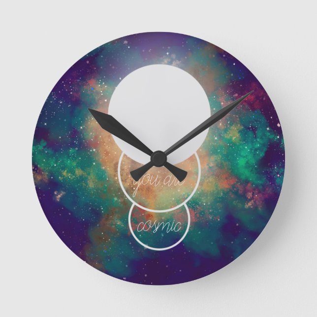 you are cosmic nebulla full moon round clock (Front)