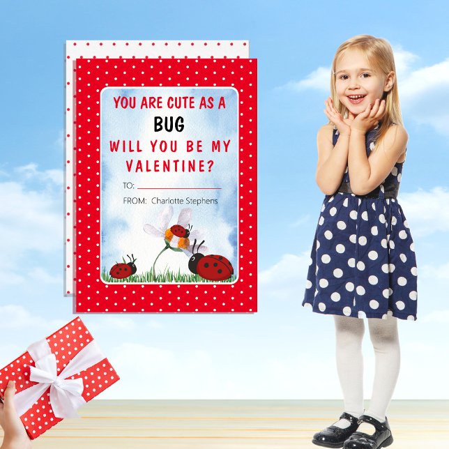 You Are Cute As A Bug Valentine's Day Classroom Invitation ("You Are Cute As A Bug Will You Be My Valentine?"  Kid's Valentine's Day Classroom Card)
