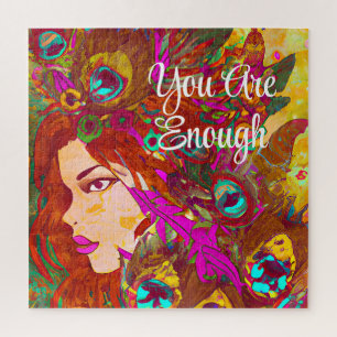 You Are Enough Abstract Art   Women with Feathers Jigsaw Puzzle