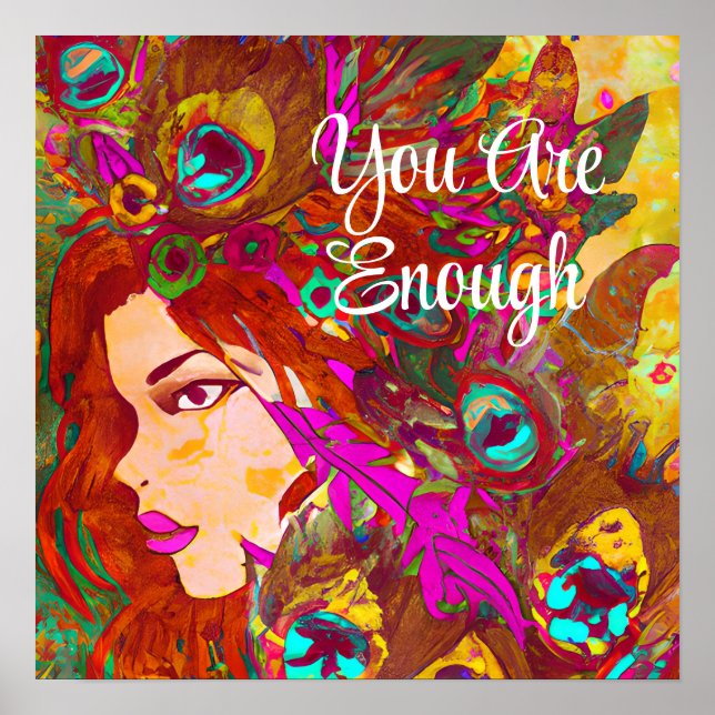 You Are Enough Abstract Art | Women with Feathers Poster (Front)