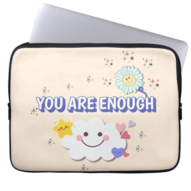 You Are Enough Laptop Sleeve – Soft Beige Bloom (Front)