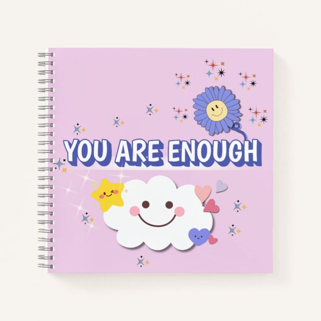 You Are Enough Spiral Notebook – Cute Cloud Design (Front)