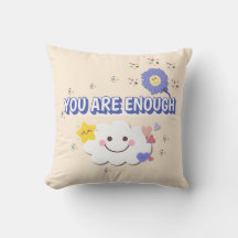You Are Enough – Whimsical Cloud & Flower Pillow